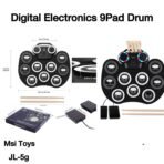 Richtots Premium 9-Pad Digital Electronic Drum Set, Portable Roll-up MIDI Practice Pad with LED Lights, Dual Speakers, Foot Pedals, Drum Sticks, and Record Function for Beginners & Kids