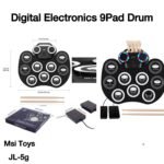Richtots Premium 9-Pad Digital Electronic Drum Set, Portable Roll-up MIDI Practice Pad with LED Lights, Dual Speakers, Foot Pedals, Drum Sticks, and Record Function for Beginners & Kids