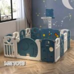 Richtots Premium 14-Panel Baby Playpen (6ft x 6ft) – Large Elephant-Themed Safety Activity Center with Basketball Hoop, Sensory Game Board, and External Safety Lock – Teal & Seafoam Green - Image 2