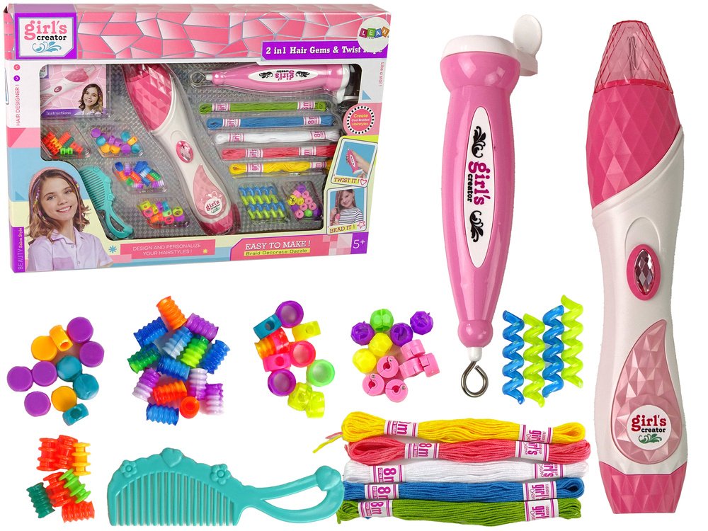 hairbraiding1 Richtots Premium 2-in-1 Hair Gems & Twist Rope Studio, DIY Hair Beader and Automatic Braiding Tool, Creative Beauty Salon Craft Kit for Girls Ages 5+ - Image 1