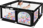Richtots Premium Kids Play Zone – 6ft x 6ft Safety Fence with Slide, Swing, Basketball Hoop, and Thick Floor Mats – Large Indoor/Outdoor Toddler Activity Center