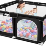 Richtots Premium Kids Play Zone – 6ft x 6ft Safety Fence with Slide, Swing, Basketball Hoop, and Thick Floor Mats – Large Indoor/Outdoor Toddler Activity Center