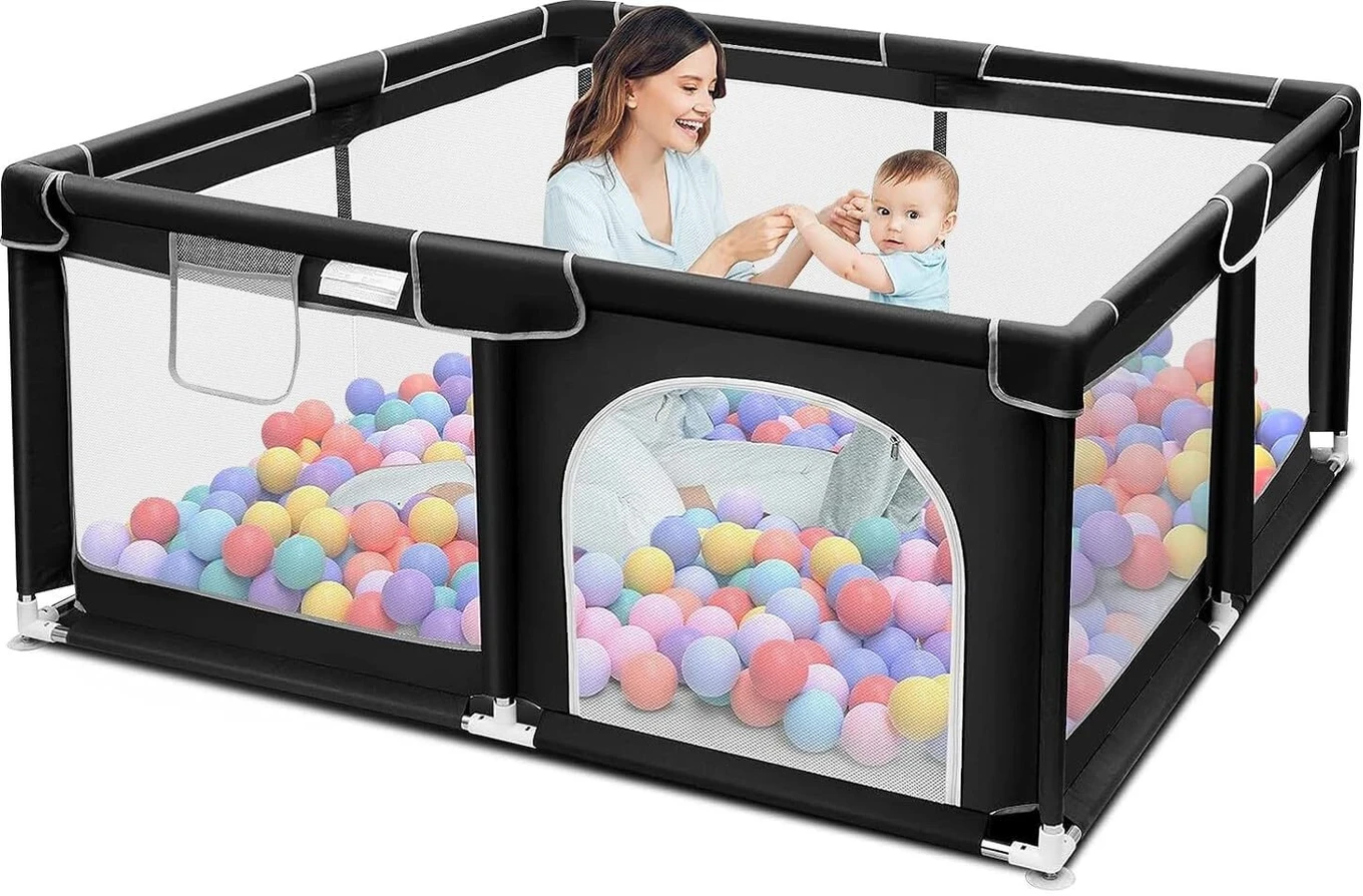 kidfence Richtots Premium Kids Play Zone – 6ft x 6ft Safety Fence with Slide, Swing, Basketball Hoop, and Thick Floor Mats – Large Indoor/Outdoor Toddler Activity Center - Image 1
