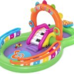 Richtots Premium Bestway #53117 Music Land Inflatable Play Center – Interactive Kids Pool with Piano Slide, Sprayer Arch, and Ball Pit – Multi-Activity Backyard Water Park for Toddlers