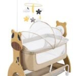 Premium Giraffe-Themed Electric Baby Cot – Automatic Remote Control Rocking Cradle with Mosquito Net
