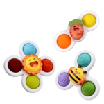 Richtots Premium 3-Piece Suction Cup Spinner Toys – Silicone Sensory Dimple Fidgets for Babies & Toddlers – 2-in-1 Bath & High Chair Toy Set with Bee, Carrot, and Sun Designs