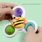 Richtots Premium 3-Piece Suction Cup Spinner Toys – Silicone Sensory Dimple Fidgets for Babies & Toddlers – 2-in-1 Bath & High Chair Toy Set with Bee, Carrot, and Sun Designs - Image 4