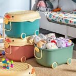 Richtots Premium Rolling Toy Storage Box with Building Block Lid – Large Capacity 2-in-1 Mobile Toy Organizer, Multi-Purpose Storage Trunk on Wheels with Handle for Kids & Toddlers - Image 2