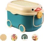 Richtots Premium Rolling Toy Storage Box with Building Block Lid – Large Capacity 2-in-1 Mobile Toy Organizer, Multi-Purpose Storage Trunk on Wheels with Handle for Kids & Toddlers
