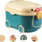 Richtots Premium Rolling Toy Storage Box with Building Block Lid – Large Capacity 2-in-1 Mobile Toy Organizer, Multi-Purpose Storage Trunk on Wheels with Handle for Kids & Toddlers