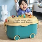 Richtots Premium Rolling Toy Storage Box with Building Block Lid – Large Capacity 2-in-1 Mobile Toy Organizer, Multi-Purpose Storage Trunk on Wheels with Handle for Kids & Toddlers - Image 6
