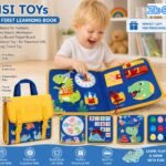 Richtots premium Busy Board for Toddlers,Montessori Toys for Boys Girls 1 2 3 4 5 6 7 Year Old,Early Educational Activity Baby Sensory Toy,Autism Busy Book Travel Toys for Kids (Dinosaur Birthday)