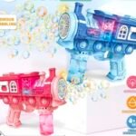 Richtots Premium Battery Operated Train Engine Bubble Gun – Automatic Bubble Blaster with LED Lights for Kids