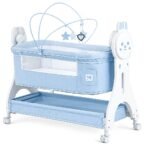 Richtots Premium Wooden Electric Baby Cradle with Remote Control, Bluetooth Music, 5-Speed Swing, Bedside Sleeper & Mosquito Net (Model 1533)