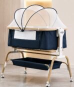 Richtots Premium Metal Baby Cradle with Swing, Height Adjustable, Diaper Table, Storage Basket & Mosquito Net (Model 9018)