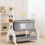 Richtots Premium MSI Toys Wooden Electric Baby Cradle with Remote Control, Bluetooth Music, 5-Speed Swing & Mosquito Net