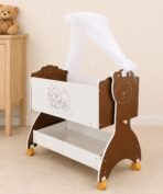 Richtots Premium Wooden Baby Cradle with Gentle Swings, Mosquito Net, Storage Shelf & Wheels - Image 3