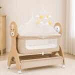 Richtots Premium Wooden Electric Baby Swing Cradle with Remote Control, Bluetooth Connectivity, 5-Speed Swing & Mosquito Net
