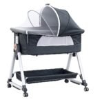 Richtots Premium Metal Baby Cradle with Mosquito Net, Storage Basket & Wheels – Safe, Comfortable & Portable Baby Bassinet