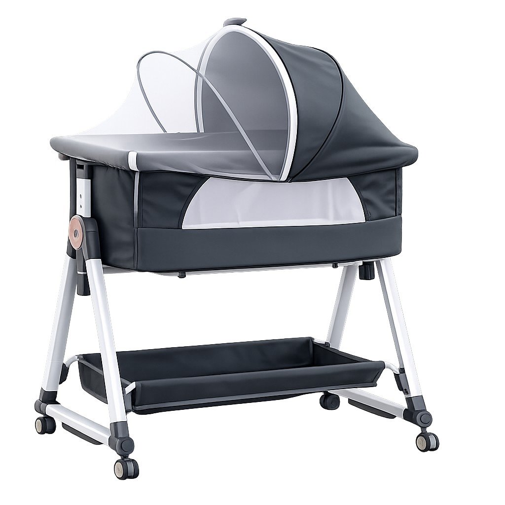 Richtots Premium Metal Baby Cradle with Mosquito Net, Storage Basket & Wheels – Safe, Comfortable & Portable Baby Bassinet - Image 1