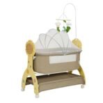 Richtots Premium Wooden Manual Baby Cradle with Bedside Opening, Mosquito Net, Storage Basket & Wheels - Image 3