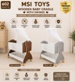 Richtots Premium Wooden Baby Cradle with Gentle Swings, Mosquito Net, Storage Shelf & Wheels - Image 4