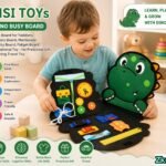 Richtots Premium Busy Board, Busy Board for Toddlers, Sensory Board, Montessori Activity Board, Fidget Board Educational Toy - for Preschool Gift, Learning Travel Toy (Dino)