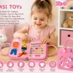 Richtots premium Unicorn Busy Board for Toddlers 1-3, Montessori Toys Toddler Busy Binder with Comprehensive Preschool Educational and Learning Develop Basic Life Skills, Travel Toy Gift for Girls Boys Toddler