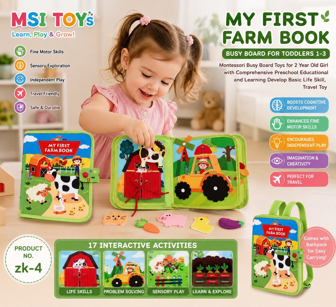 Richtots premium Montessori Busy Book for Toddlers 1-3 Years | Farm Theme Felt Sensory Activity Book for Kids | Fine Motor Skills, Learning & Travel Toy | Educational Gift for Boys & Girls - Image 1