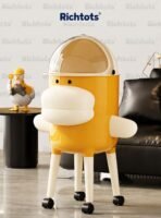Click to see full view Premium Mobile Duck Waste Bin with Flip Dome Lid & 360° Swivel Wheels – Cute Kawaii Rolling Trash Can with Removable Inner Bucket for Kids Room, Nursery, Bedroom & Home Office Decor - Image 2