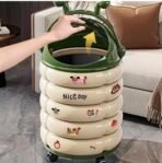 Premium Trash Can Easy to Move Cute Lidded Trash Bin Cartoon Style Wheeled Waste Bin for Kids, Bedroom, Living Room Cream Red|Home & Garden| Household Supplies & Cleaning|Wastebasket - Image 3
