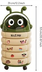 Premium Trash Can Easy to Move Cute Lidded Trash Bin Cartoon Style Wheeled Waste Bin for Kids, Bedroom, Living Room Cream Red|Home & Garden| Household Supplies & Cleaning|Wastebasket - Image 9