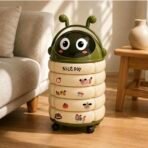 Premium Trash Can Easy to Move Cute Lidded Trash Bin Cartoon Style Wheeled Waste Bin for Kids, Bedroom, Living Room Cream Red|Home & Garden| Household Supplies & Cleaning|Wastebasket - Image 4