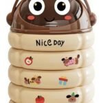 Premium Trash Can Easy to Move Cute Lidded Trash Bin Cartoon Style Wheeled Waste Bin for Kids, Bedroom, Living Room Cream Red|Home & Garden| Household Supplies & Cleaning|Wastebasket