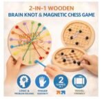 Premium 2in1 Wooden Magnetic Chess & Wooden Rope Brain Teaser Puzzle for Kids & Adults, Untie Knot Logic Challenge Game, Colorful String Puzzle Board, IQ Thinking & Problem Solving Toy - Image 3