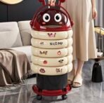 Premium Trash Can Easy to Move Cute Lidded Trash Bin Cartoon Style Wheeled Waste Bin for Kids, Bedroom, Living Room Cream Red|Home & Garden| Household Supplies & Cleaning|Wastebasket - Image 5