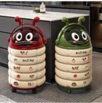 Premium Trash Can Easy to Move Cute Lidded Trash Bin Cartoon Style Wheeled Waste Bin for Kids, Bedroom, Living Room Cream Red|Home & Garden| Household Supplies & Cleaning|Wastebasket - Image 8