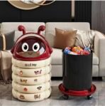 Premium Trash Can Easy to Move Cute Lidded Trash Bin Cartoon Style Wheeled Waste Bin for Kids, Bedroom, Living Room Cream Red|Home & Garden| Household Supplies & Cleaning|Wastebasket - Image 6