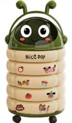 Premium Trash Can Easy to Move Cute Lidded Trash Bin Cartoon Style Wheeled Waste Bin for Kids, Bedroom, Living Room Cream Red|Home & Garden| Household Supplies & Cleaning|Wastebasket - Image 2