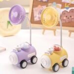 Richtots Premium Mini Train Desk Fan with Flexible Neck and sharpener, with Teddy light Portable USB Rechargeable Random Colour