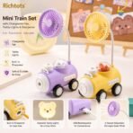 Richtots Premium Mini Train Desk Fan with Flexible Neck and sharpener, with Teddy light Portable USB Rechargeable Random Colour - Image 3